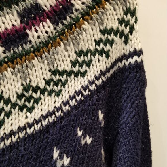 Vintage Currents Custom Knit Turtleneck Sweater Alpine Ski Resort Navy White L - Picture 4 of 11
